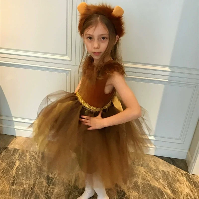 

Танцевальный костюм льва на Хэллоуин для девочек, рождественское танцевальное платье для девочек, детская сценическая одежда для девочек, праздничное представление фестиваля