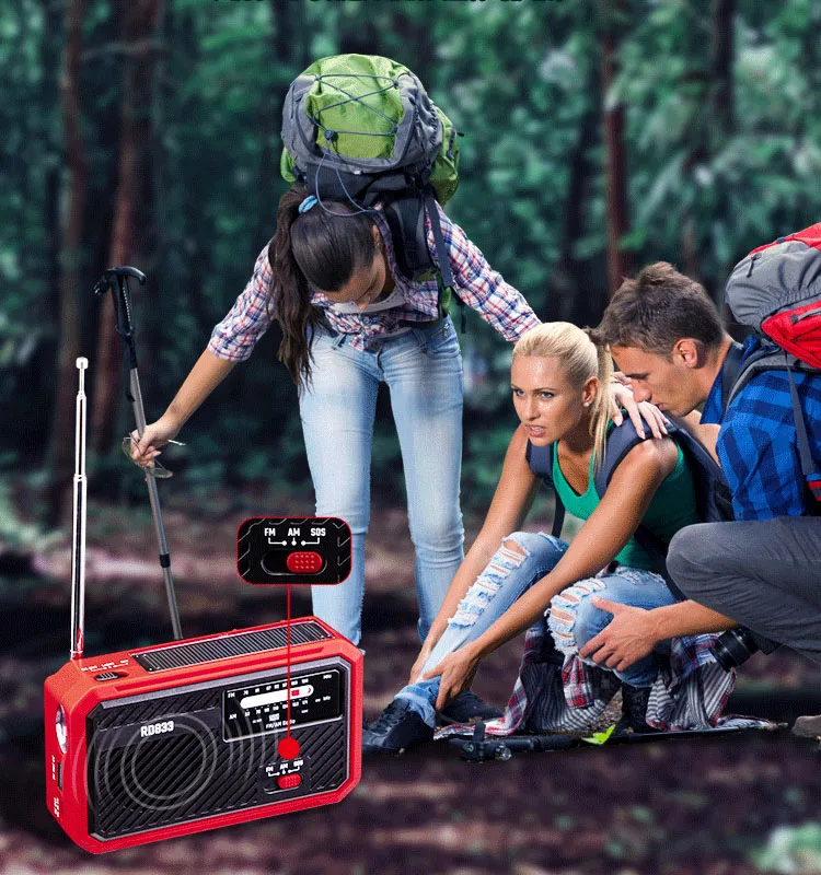 Hand-Cranked Radio SOS Alarm LED Flashlight Solar Multi-Functional Emergency-Radio Outdoor Camping Safety Accessories