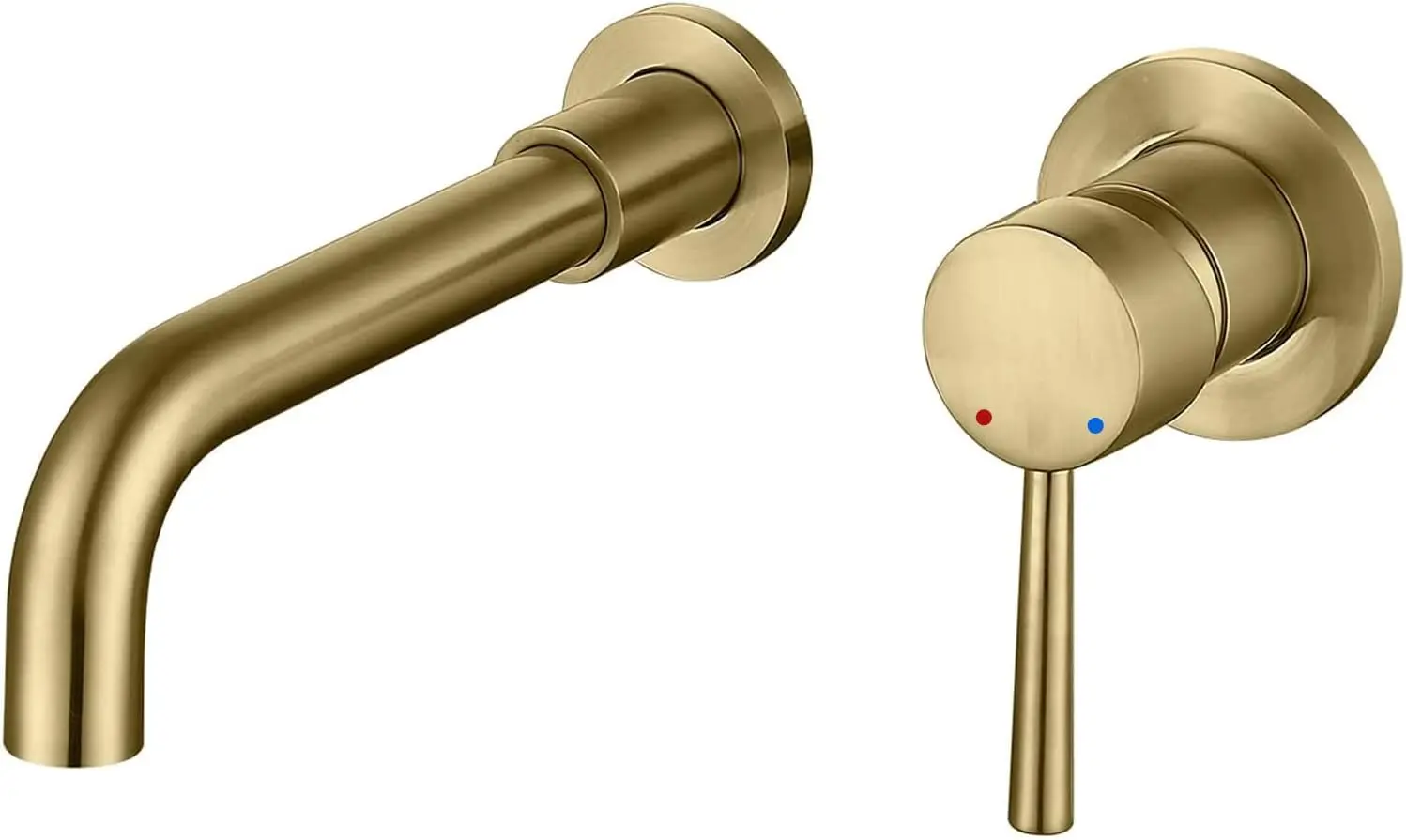 

Brushed Gold Wall Mount Bathroom Faucet with Single Handle and Rough-in Valve, Modern Design for Sink