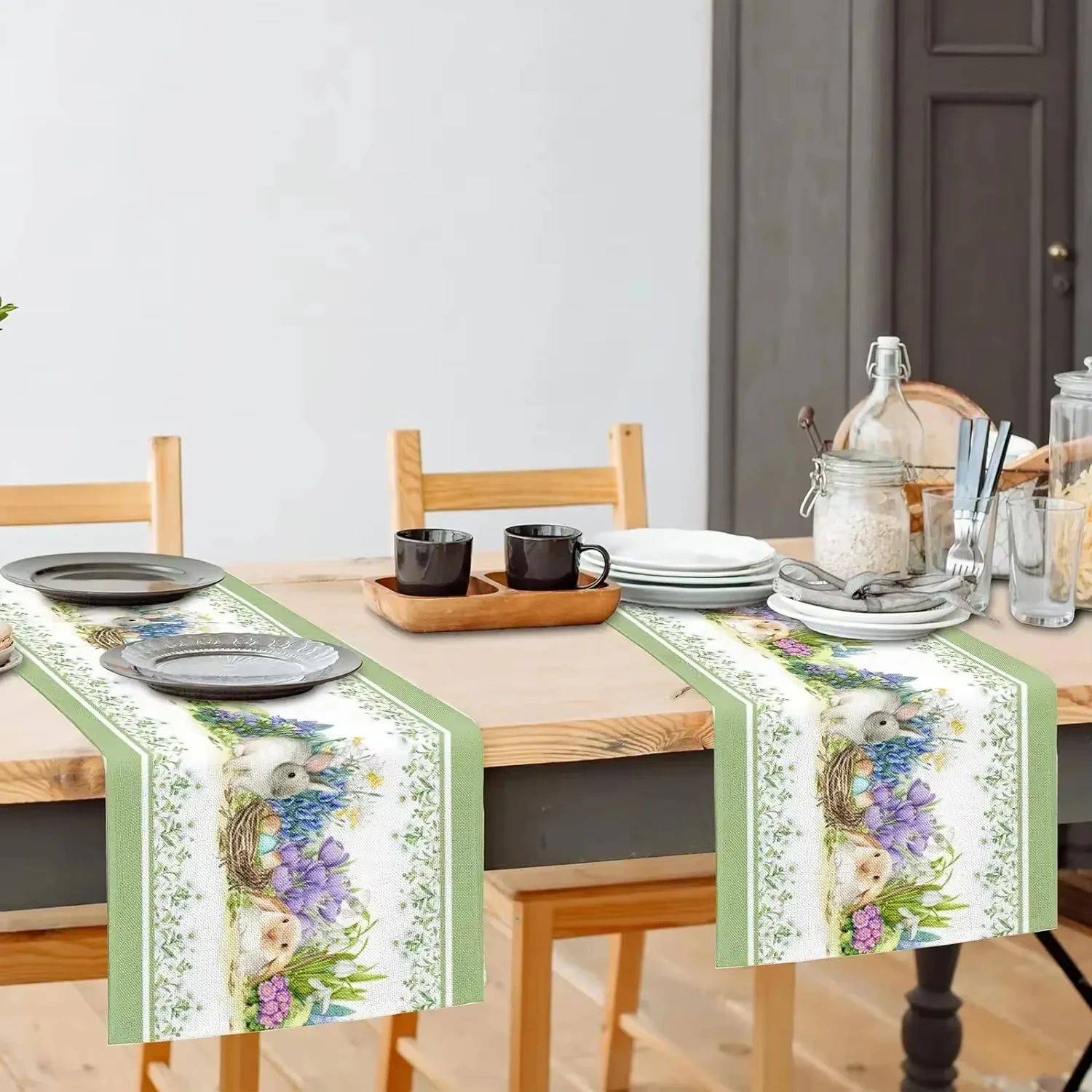 Bohemian Halloween Easter Egg Bunny Green Table Runner Kitchen Table Decoration Table Runner Party Decoration Spring Rabbit Flow