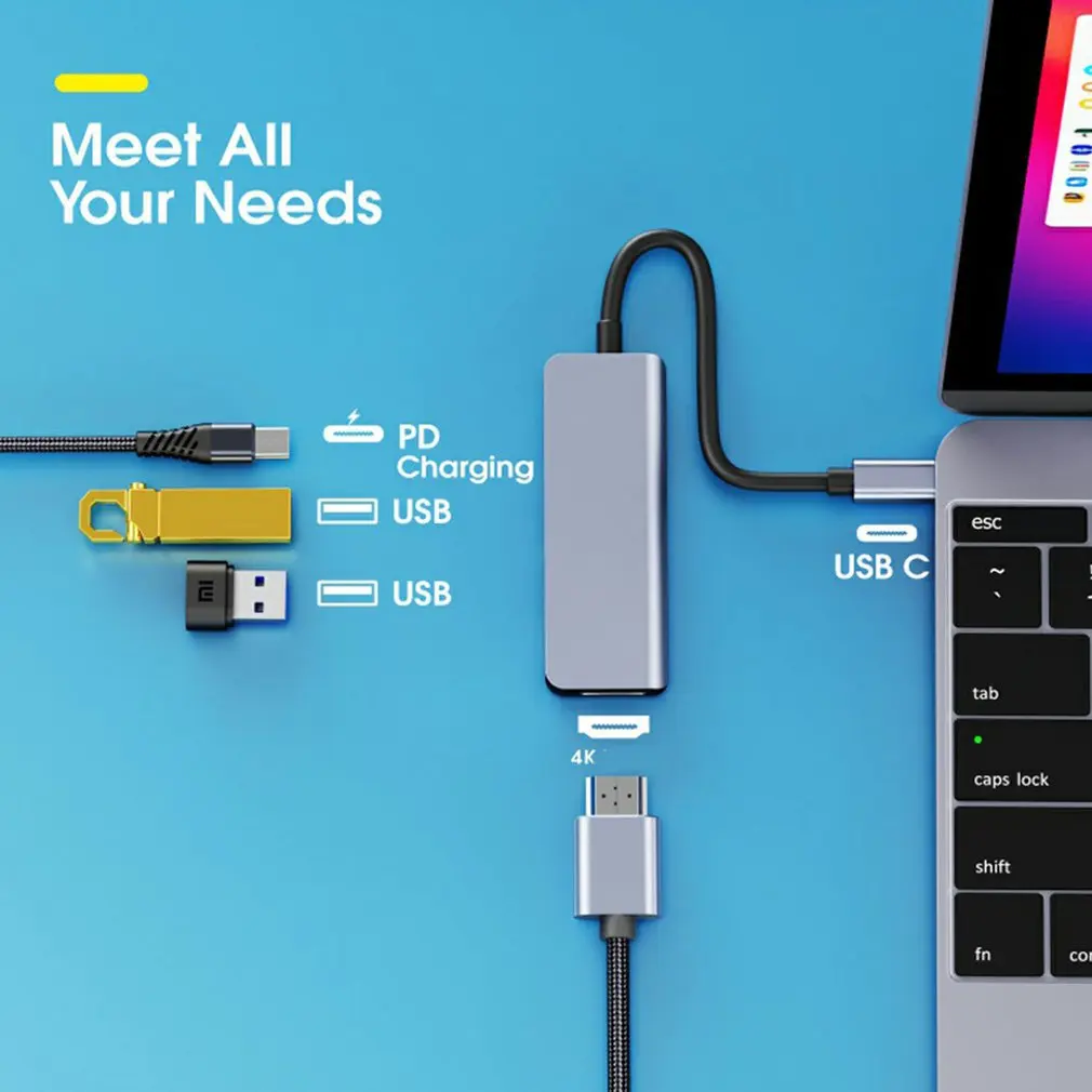 USBC to HDMI-compatible USB 3.0 USB2.0 Multifunctional 4K 30Hz 1080P HDTV Display Video Output Type C Hub Adapter for MacBook