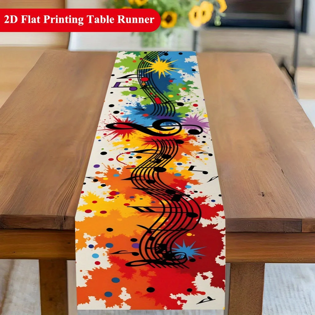 

1 шт. 2D-дорожка для стола с цветным музыкальным ритмом, прочный полиэстер, прямоугольная, идеально подходит для столовой, кухни, вечеринок, украшения дома