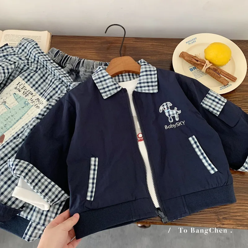 

2025 Autumn Winter Cotton Boys Jacket Coat Children Kid Double Side Plaid Top Loose Fashion 3-10 Years Outfit Clothes Toddler