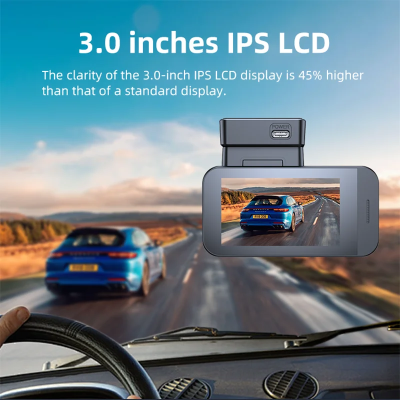 Câmera Veicular com Suporte para 2 Canais, Lente Dupla F1.5, Tela de 3 Polegadas, Gravação Frontal e Traseira 4K+2K com Câmera Traseira