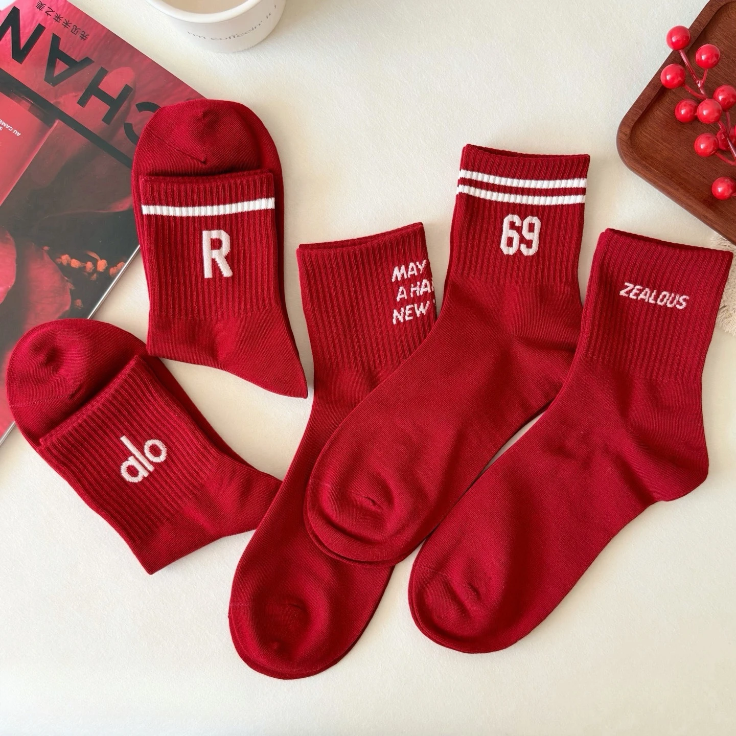 

Men's Antibacterial Red Socks, Ultra Soft Combed Cotton, Seamless Toe (No Bumps), Non Slip, Multi-Pack for Daily Wear & Gifts​