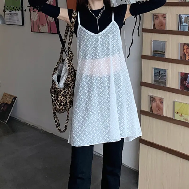 Letnie sukienki bez rękawów dla kobiet Mini Baggy All-match Sheer Leisure Korean Stylish Sweet Streetwear Young Chic Designed Vestidos
