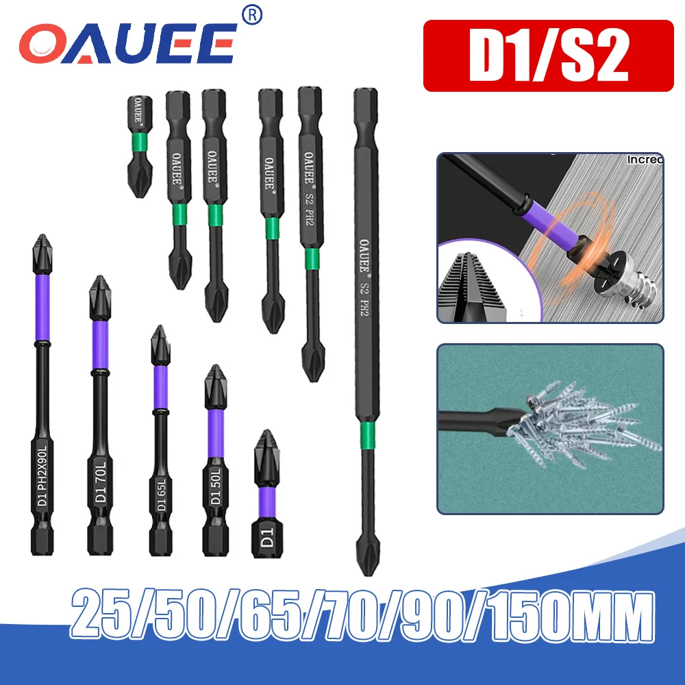 Magnetic Batch Head Impact Strong Cross PH2/S2/D1 High Hardness Screwdriver Bits 25/50/60/70/90mm Anti Non-slip WaterProof Bits