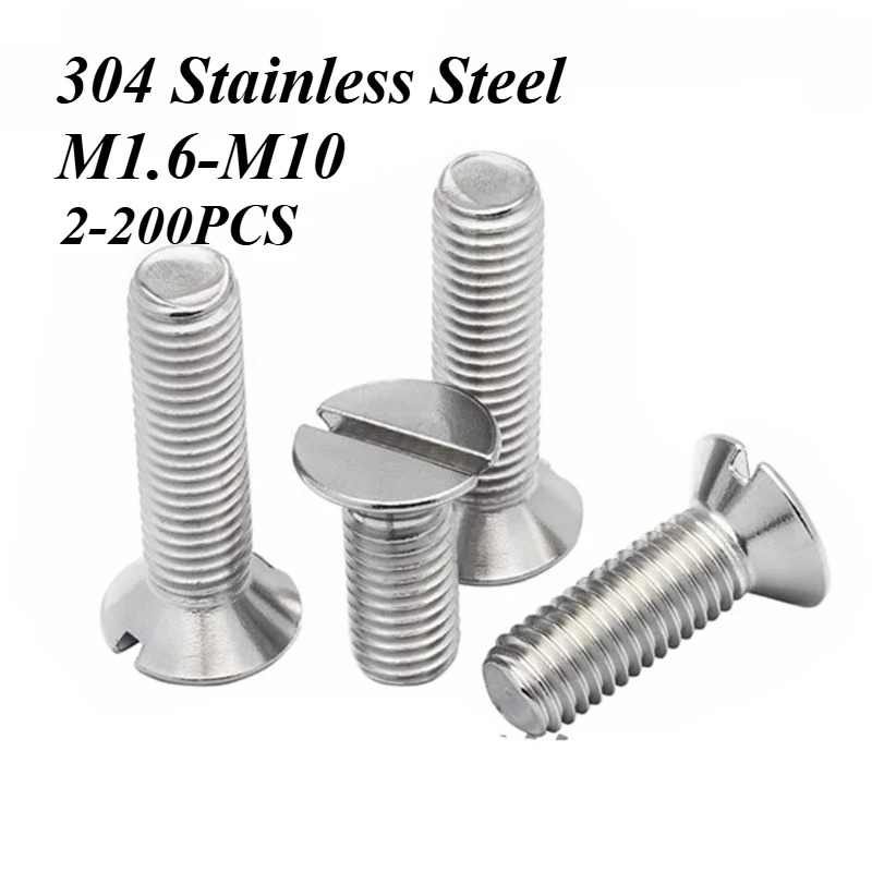 Lot M1.2 M1.6 M2 M2,5 M3 M4 M5 M6 M8 M10 GB68 304 Stainless Steel Slotted Flat Countersunk Head Screw Bolt Countersunk Machine