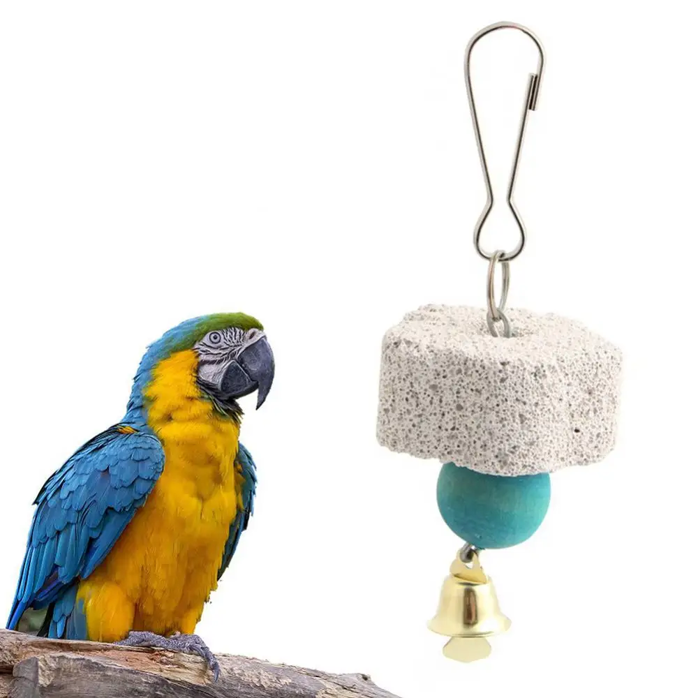 Birds Parrot Parakeet Grinding Mineral Bell Stone Molar Cage Hanging Chewing Toy