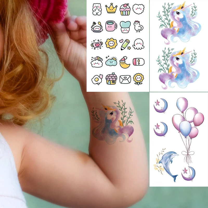 Татуировка-наклейка-мультяшный-единорог-слон-кит-воздушный-шар-милый-элемент-поддельная-татуировка-временная-водостойкая-татуировка-боди-арт-для-женщин-и-детей