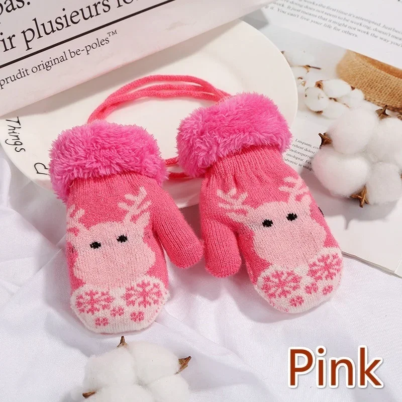 1pair winter gloves Christmas Elk Deer Knitted Thicken Warm Gloves Full Finger Mittens for 1-3year Old  child