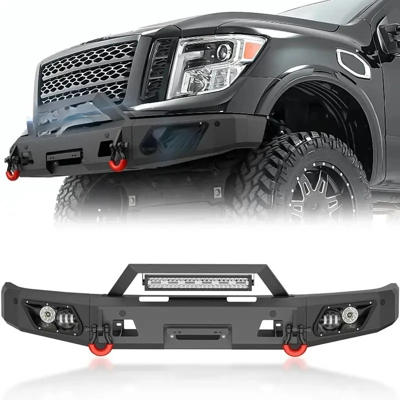 Full Width Front Bumper with Winch Plate, License Plate Frame, Sensor Holes & D-Rings, Offroad Vehicle Exterior Accessories