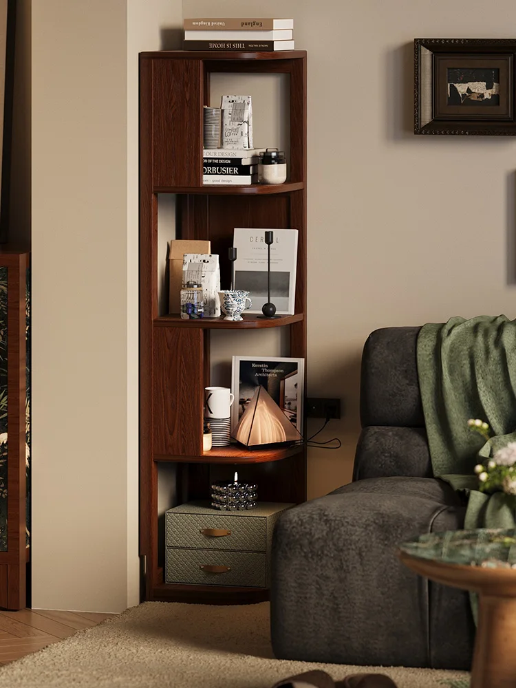 Solid wood bookshelf, corner floor rack, living room corner storage rack, home simple bedroom triangle cabinet