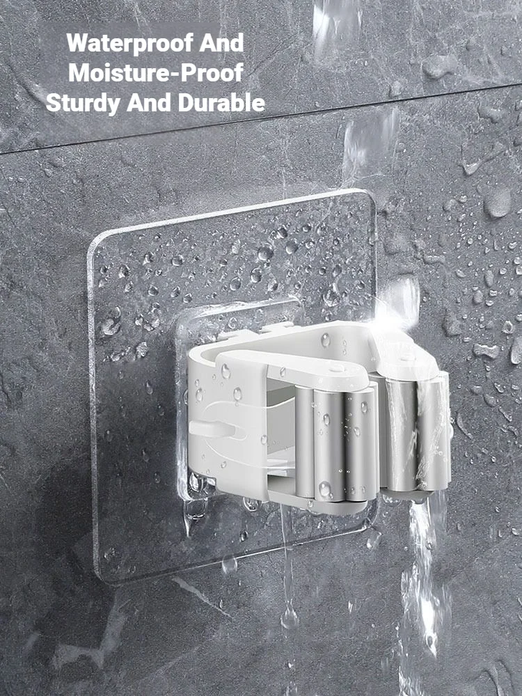 Mop Storage Rack Bathroom Suction Hanging Pipe Traceless Mop Clip Broom Hanger Wall Mounted Waterproof Mop Holder Self Adhesive - view 4