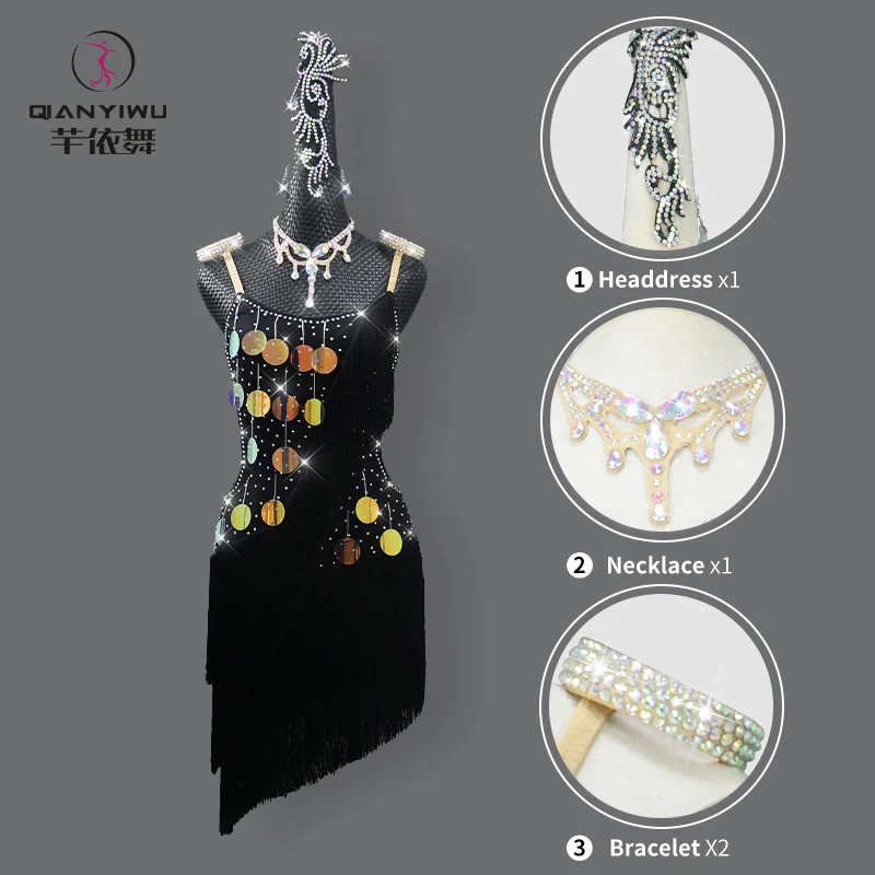 Feestjurk 2025 Latin Dance Outfit Dames Competitie Elegante Rok Sport Omzoomd Pak Sexy Meisjes Kostuum Volwassen Danskleding Podium