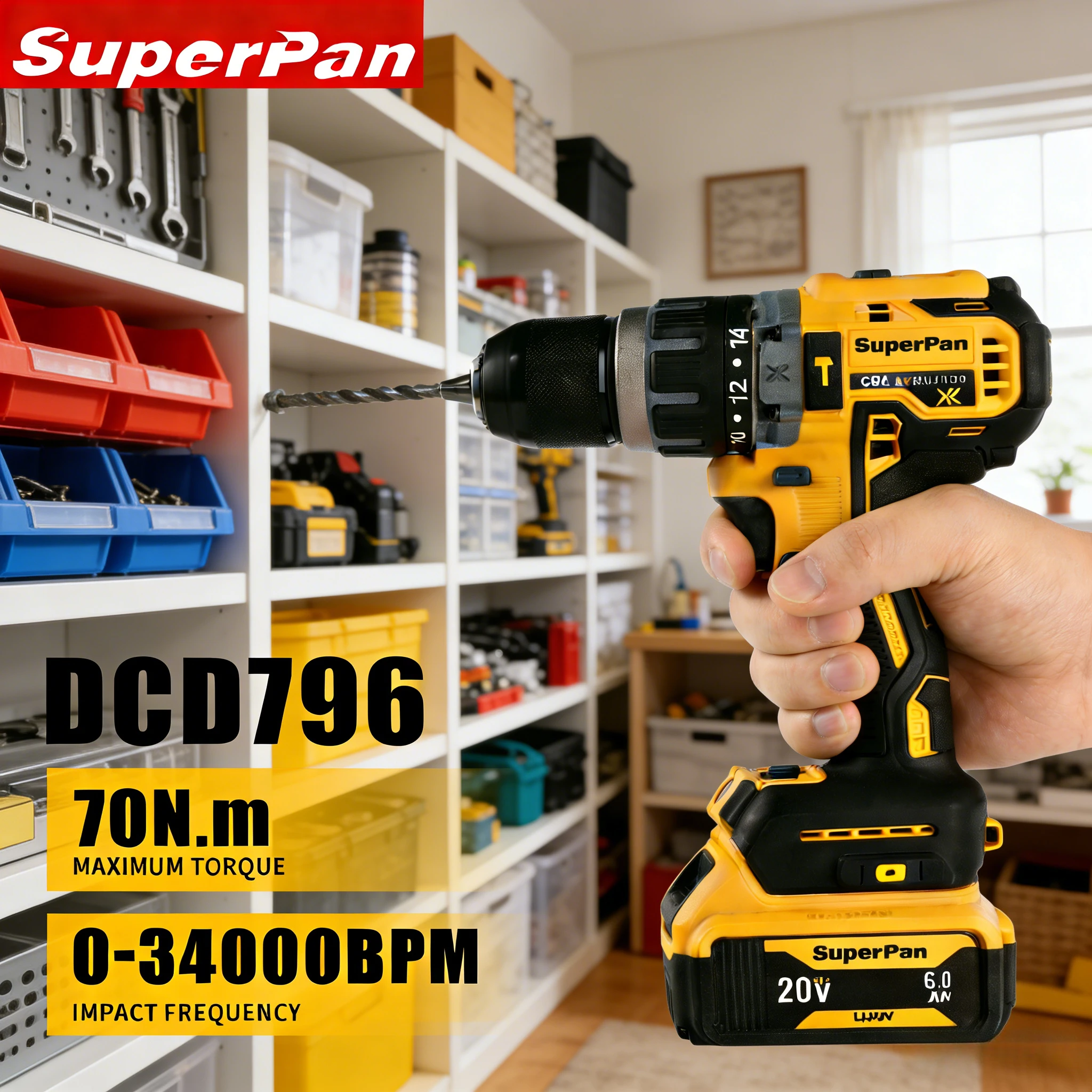 

Аккумуляторный ударный гайковерт SuperPan 20В 70Нм 40/13мм для самостоятельной установки книжных полок, сверхмощный, перезаряжаемый, для аккумуляторов Dewalt 20В (с разъемом)