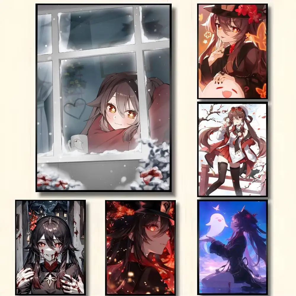 Anime Game Genshin Impact Hu Tao Posters High Quality Self-adhesive Wall Art Decorations Color Prints Sticky