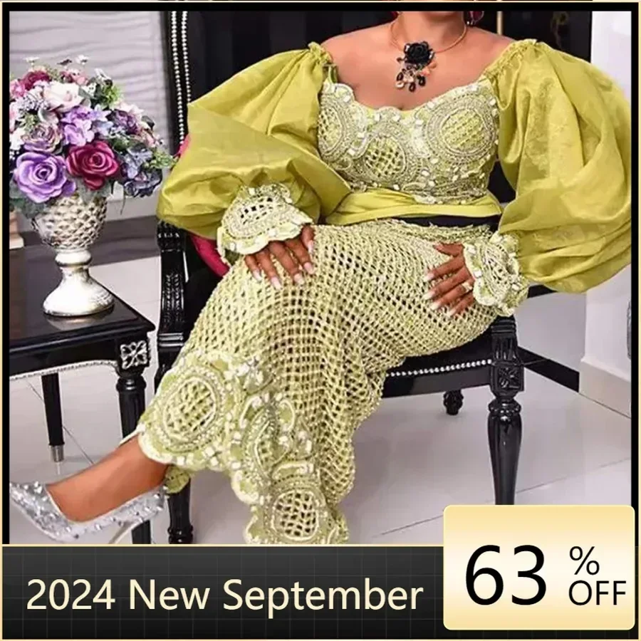 Customized African Dresses For Women Traditional Ankara Outfits Puff Sleeve Bodycon Dress Party Evening Gowns Boubou Dubai Vesti
