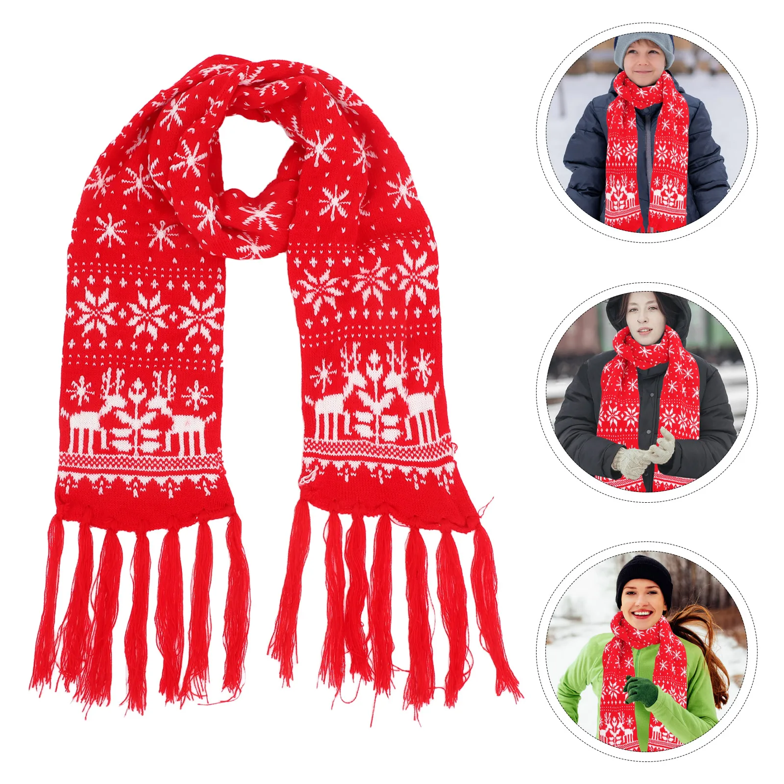 

Christmas Themed Scarf For Women Winter Warm Long Knitted Scarves With Tassels Unisex Xmas Present Cold Protection Reindeer