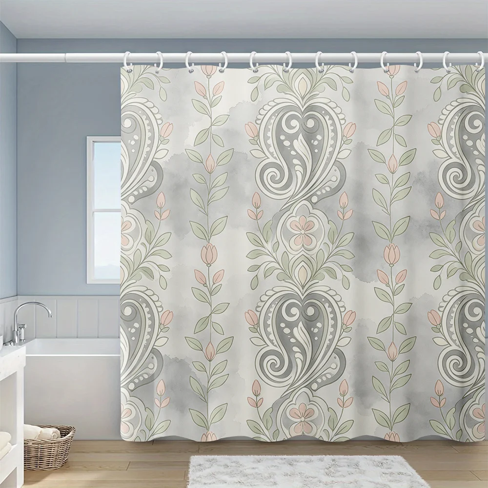 

Boho Floral Watercolor Shower Curtain Bathroom Decor Polyester Waterproof Shower Curtain Liner Boho Cottagecore Design for Moder