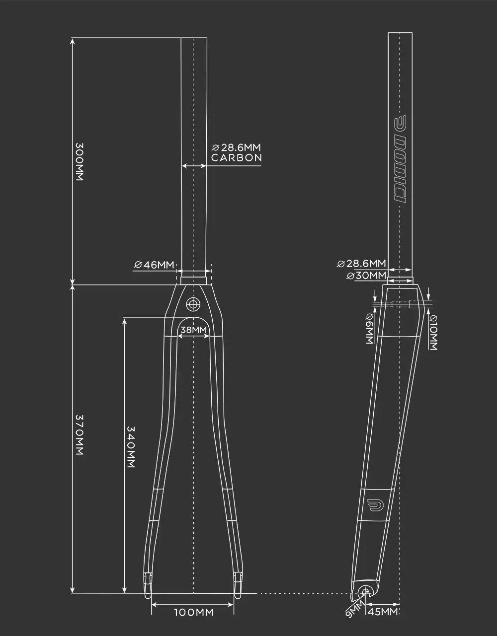 DODICI 700C fourche avant de vélo de route en Fiber de carbone, Tube droit de vélo de route de course 28.6MM QR 9 × 100mm fourche de vélo à engrenage fixe