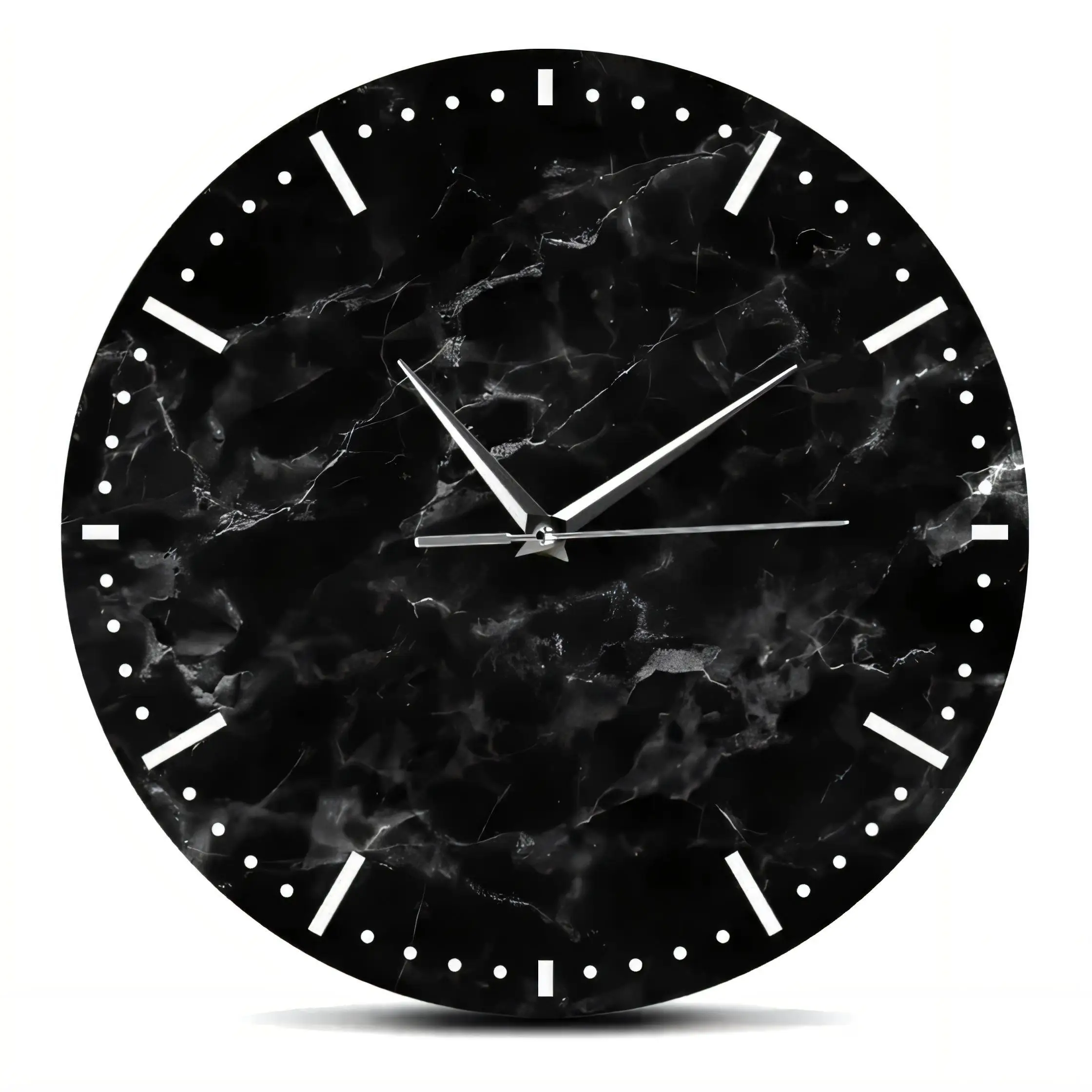 Modern Minimalist Black Marble Wall Clock Frame Silent Non Ticking Battery Operated  Decor for Living Room