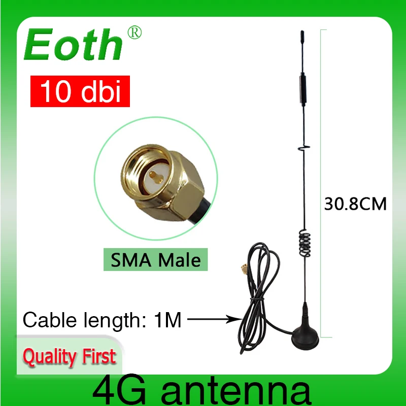 

Eoth 1 2pcs 4G LTE Antenna 10dbi SMA Male Connector Aerial 698-960/1700-2700Mhz IOT magnetic base 3M Clear Sucker Antena