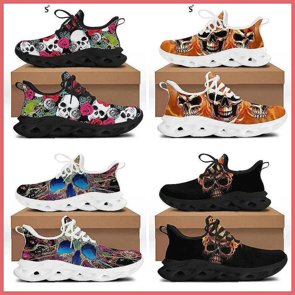 

Punk Skull Men's Sneakers - Spring Summer Casual Walking Shoes, Cool Lace-up Flats for Men & Boys