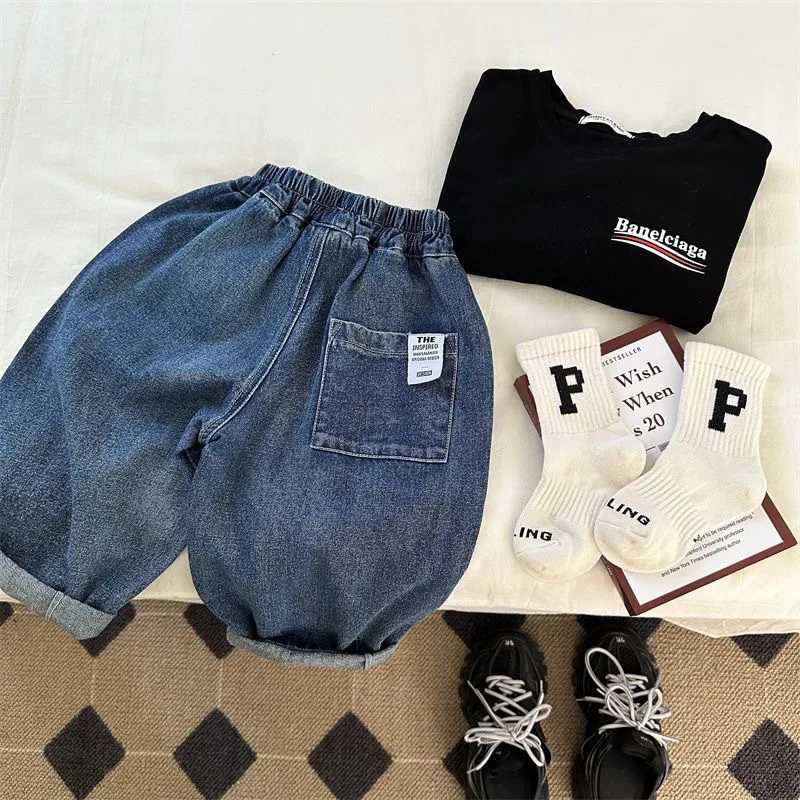Korean Spring Autumn Kids Boys Denim Pants Cotton Babys Boys Blue Jeans Casual Loose Trousers for Children 2-7Y Baby Bottoms