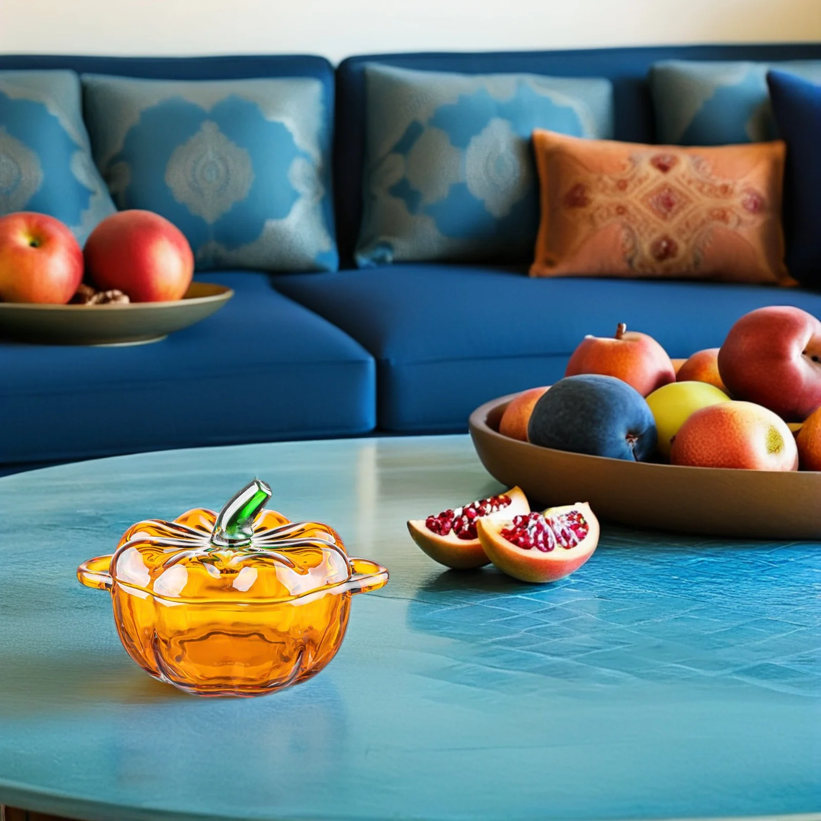 Transparent Glass Pumpkin Candy Jar with Airtight Lid for Storage Halloween Candy Bowl Snack Jar Fall Thanksgiving Decoration