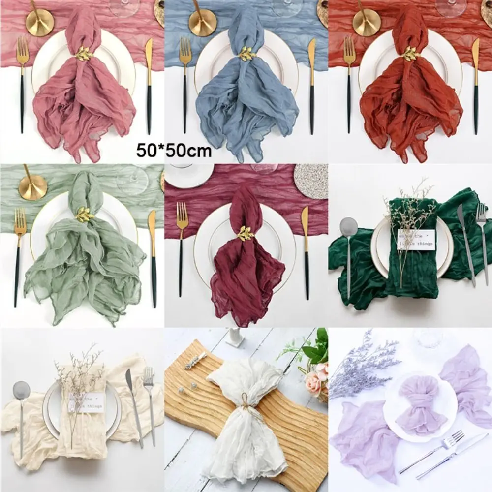 Party Supply Table Decoration Gauze Napkin Reusable Soft Cotton Napkin Thin Solid Color Placemats Wedding