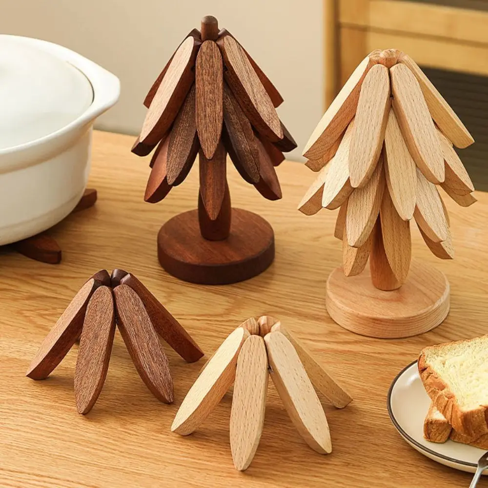 

Foldable Wooden Trivets Non-slip Household Christmas Tree Coaster Anti Scald Heat Resistant Coasters Holiday Gifts
