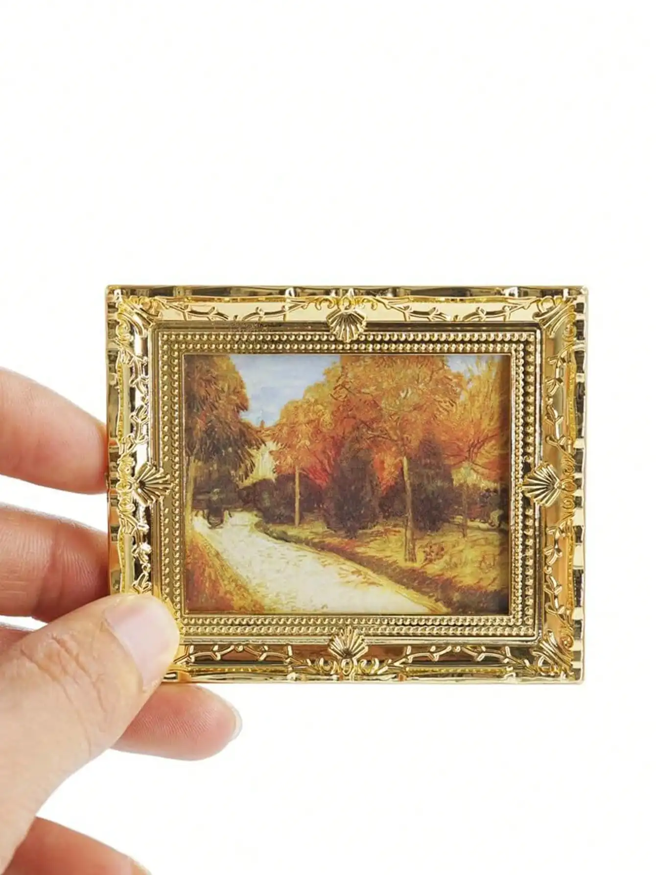 1 미니어처 유화 벽화 그림 프레임 1:12 스케일 미니 시뮬레이션 레트로 궁전 스타일 장난감 집 벽 장식 액세서리