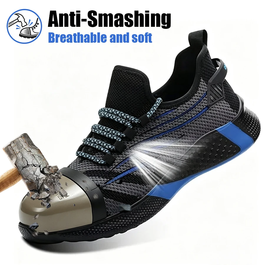 Herren-Sicherheitsschuhe, Stahlkappe, Schlag- und Durchstichsichere Arbeitsschuhe, Atmungsaktive, Bequeme Outdoor-Stiefel