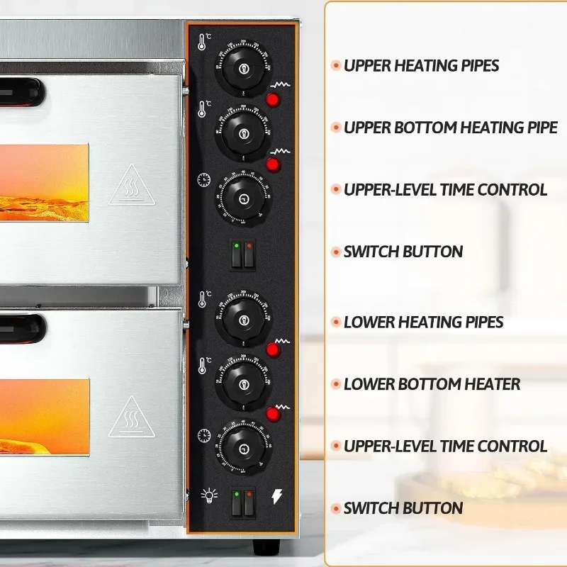 Shikha Commercial Countertop Pizza Oven 16 inch, Double-Layer Electric Pizza Maker Machine with Stone