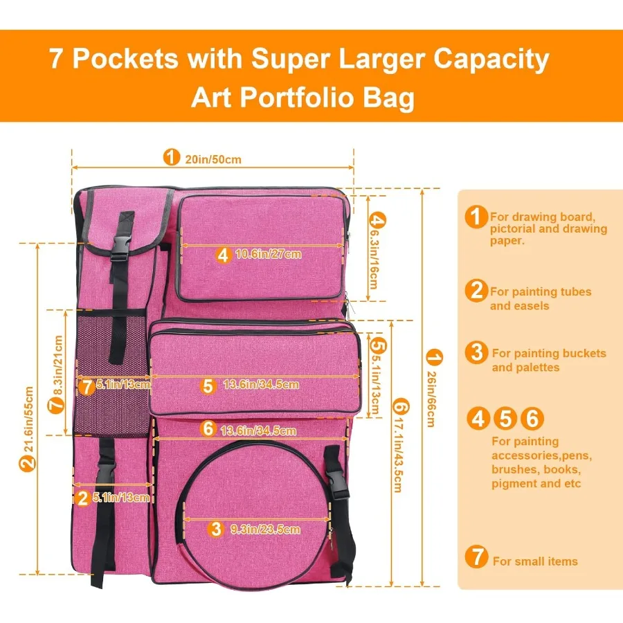 20 x 26 Canvas Art Portfolio Backpack for Outdoor Travel and Drawing: Large Capacity Carry Bag with Dedicated Compartments for