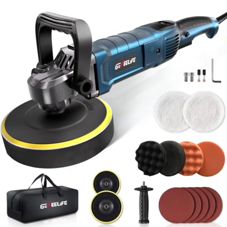 

Buffer Polisher, 6 Inch/7 Inch 1600W Rotary Car Buffer Polisher Waxer, 7 Variable Speed 1000-3500 RPM, Detachable Handle for Ca