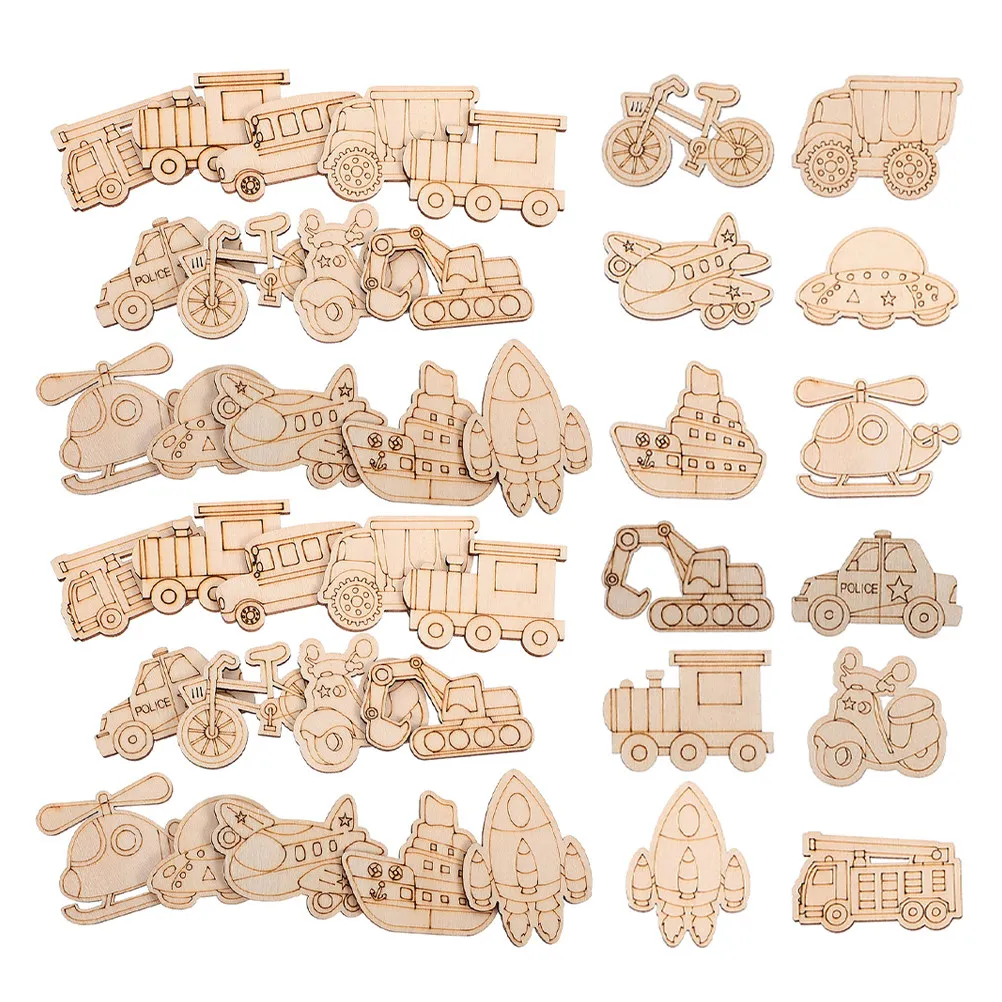 100Pcs Unfinished Wooden Vehicle Cutouts Variety of Transportation Shapes for DIY Painting Decorating Projects