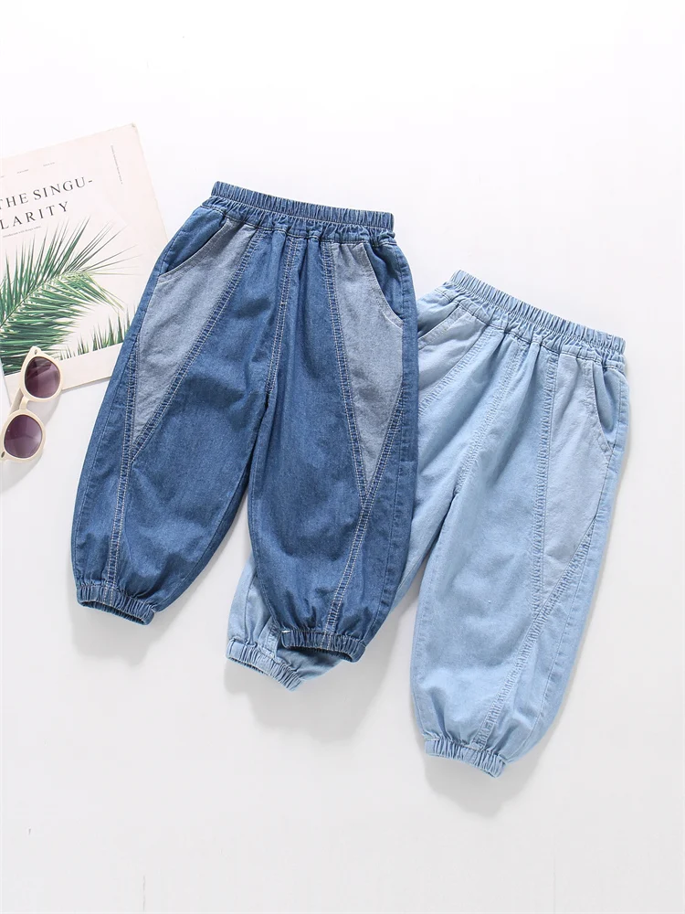 Children's Mosquito-Resistant Cotton Jeans Breathable Casual Thin Summer Long Pants Baby Boys Loose Fit Summer Jeans