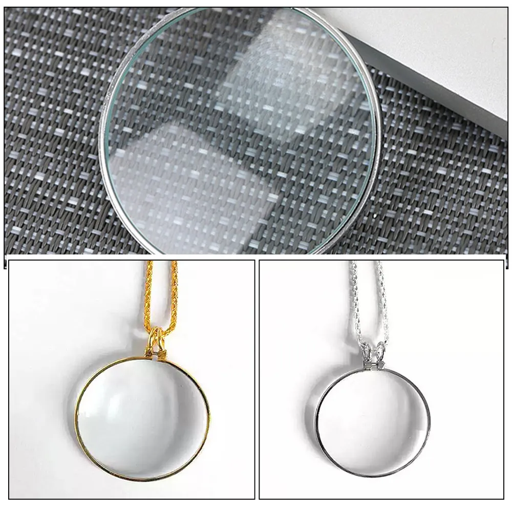 2Pcs Magnifying Necklace Hanging Loupe Zinc Alloy Lightweight Reading Magnifier for Books Crafts Newspapers Elderly