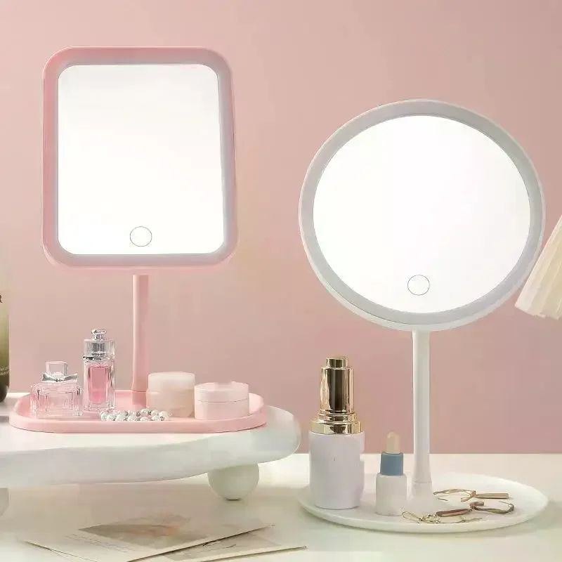 Unique Designer Vanity Mirror Three Colors LED Light: Touch Control Desktop Bedroom Makeup