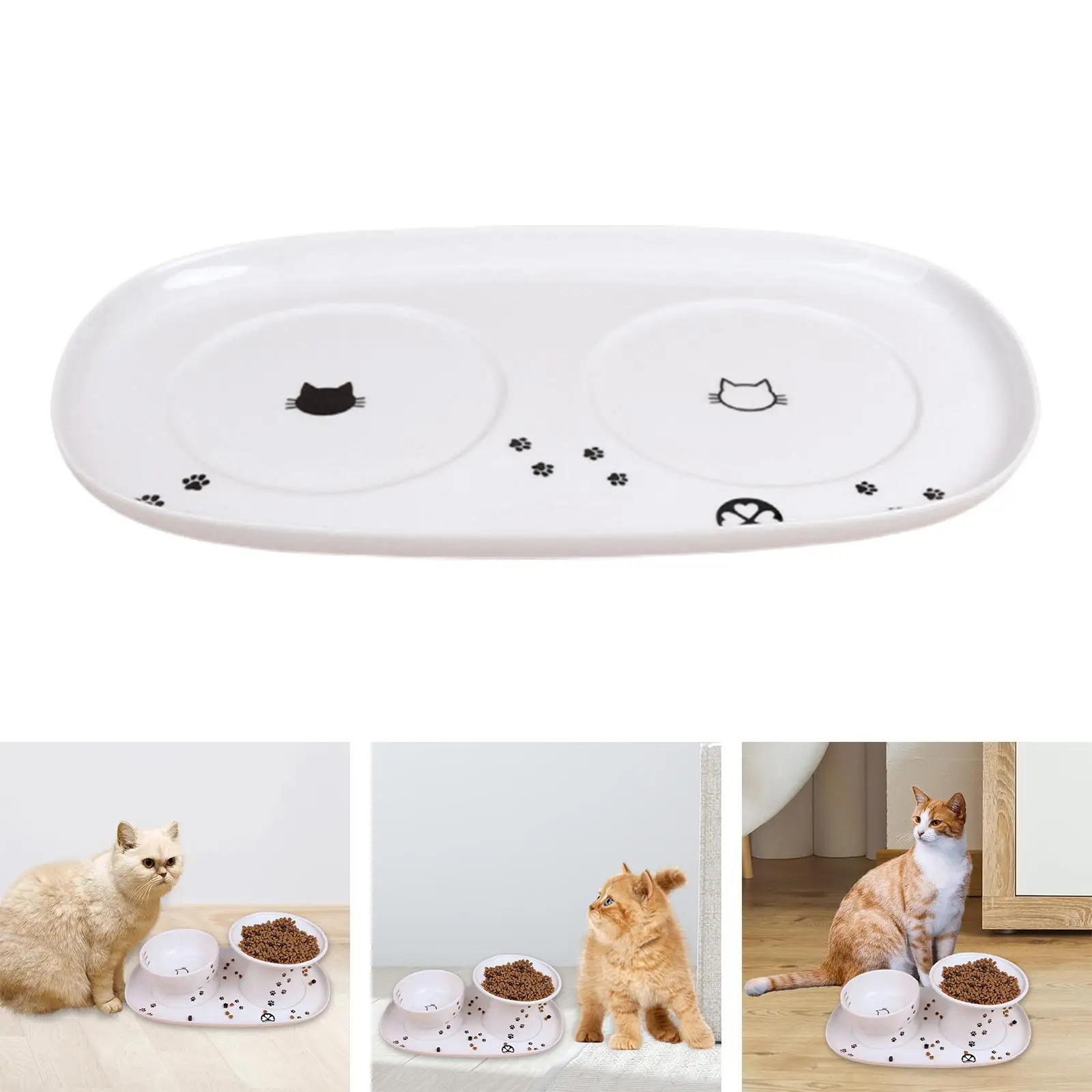 Elevated Ceramic Raised Cat Bowl Plate for Small Dogs Puppy Slow Feeder Water Dispenser Tray Easy Clean