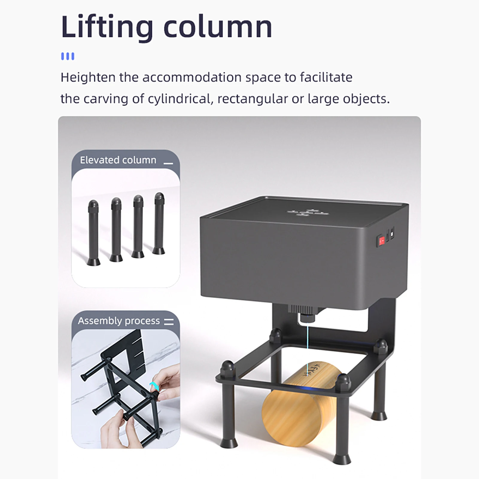 【Nuevo】Máquina de grabado portátil para impresora de logotipos artesanal DIY, área de tallado de 80x80mm con 4 Uds de columnas elevadas + gafas