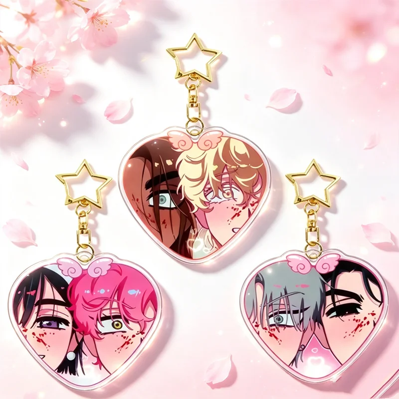 Heart Shaped Anime Acrylic Keychain, Couple Character Bag Pendant, Double Sided Printed Clear Charm, Fashion Bag Accessories Gif