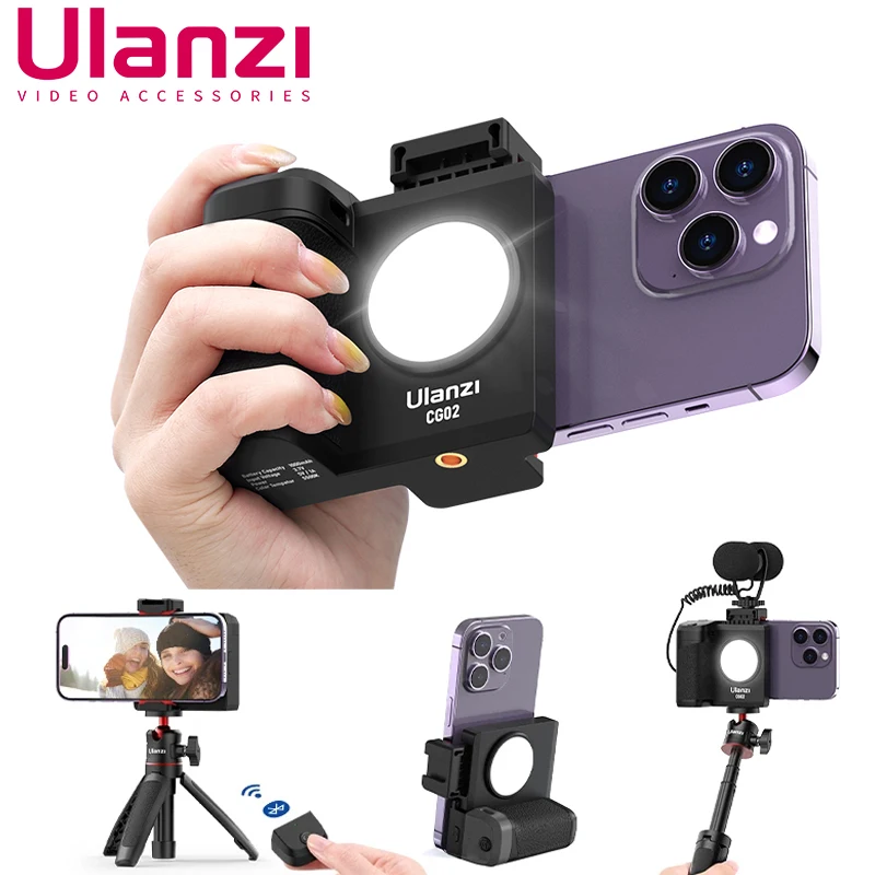 Ulanzi-Mobile Phone Selfie Booster Titular, Punho, Aperto, Luz de preenchimento, Punho, Anti-shake, Suporte Bluetooth, iPhone, Android, CG-02