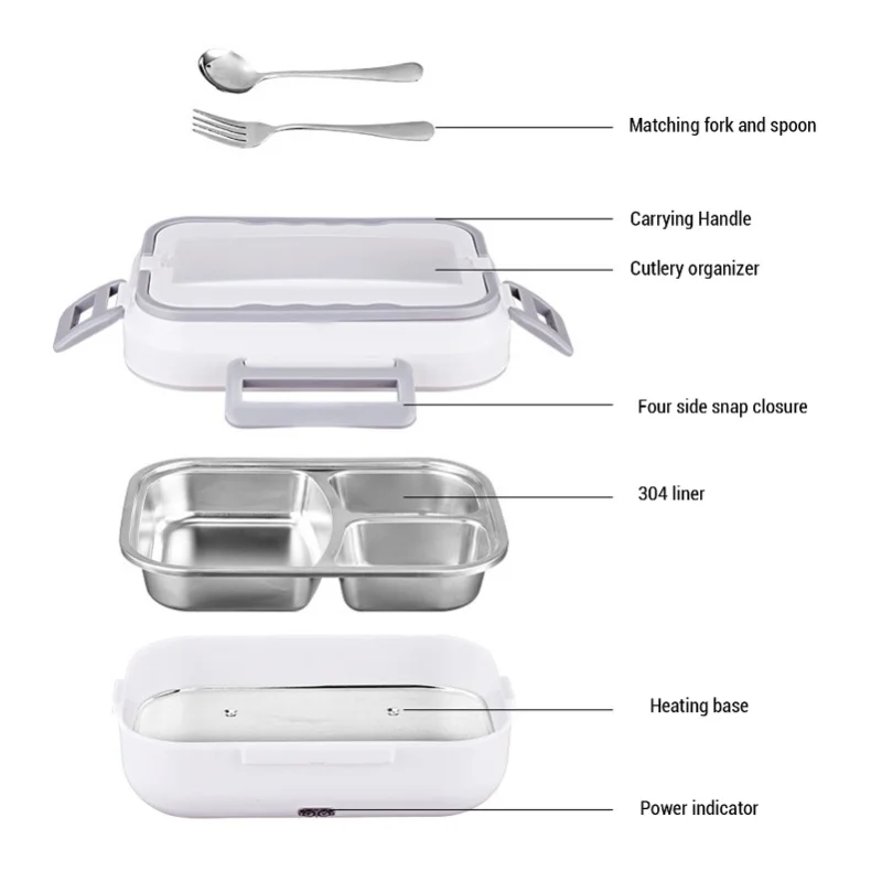 1.5L Electric Lunch Box 304 Stainless Steel Fast Heating Food Box Portable Lunch Warmer Bento Box For Car Truck Office