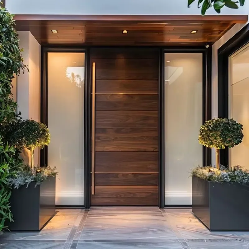 Contemporary Exterior Front Entry Door Solid Wood with Sound Insulation and Environmentally-friendly Design