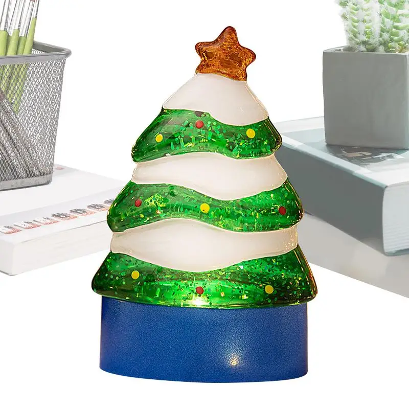 Christmas Tree Night Light Cute Christmas Tree Night Lights Decorative Lamps PVC Light Up Tabletop Tree Lights Desktop Ornaments