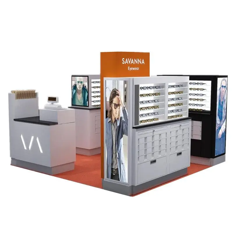 Benutzer definierte, Holz Stil Doppelseite Sonnenbrille präsentieren Sonnenbrille Display Kiosk für Einkaufs zentrum