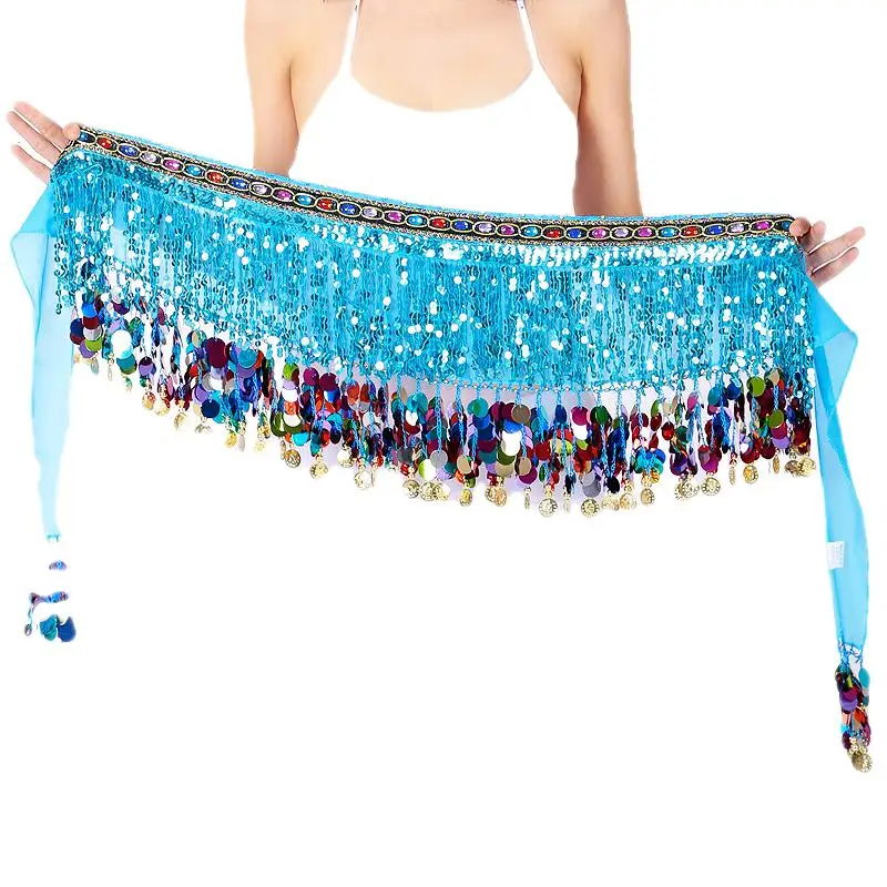 Women Belly Dance Waist Belt Adult Sexy Sequin Tassel Hip Wrap Waist Chain Rhinestones Dancewear Stage Costume